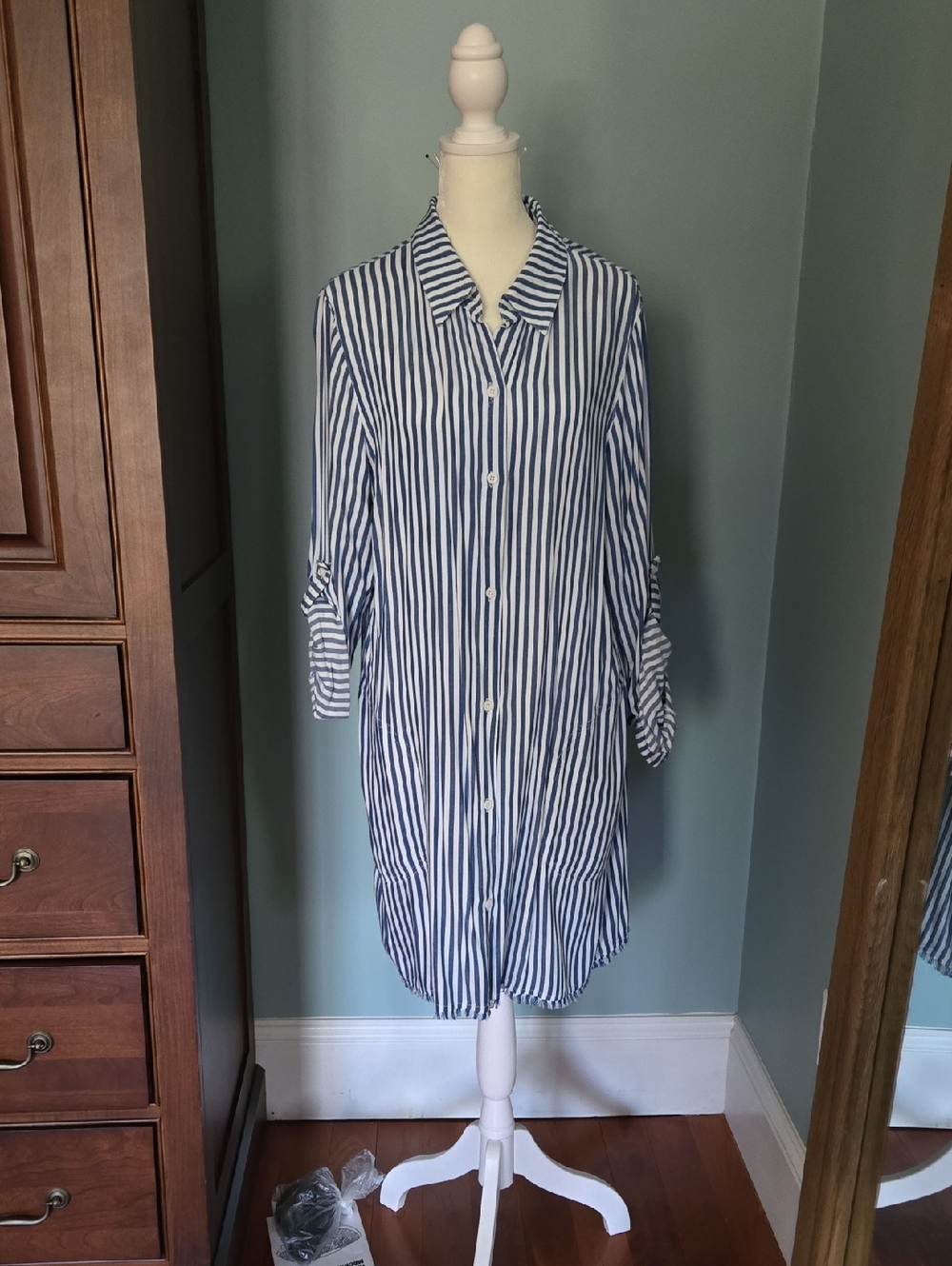 Tommy Bahama Navy and White Striped Button-Up